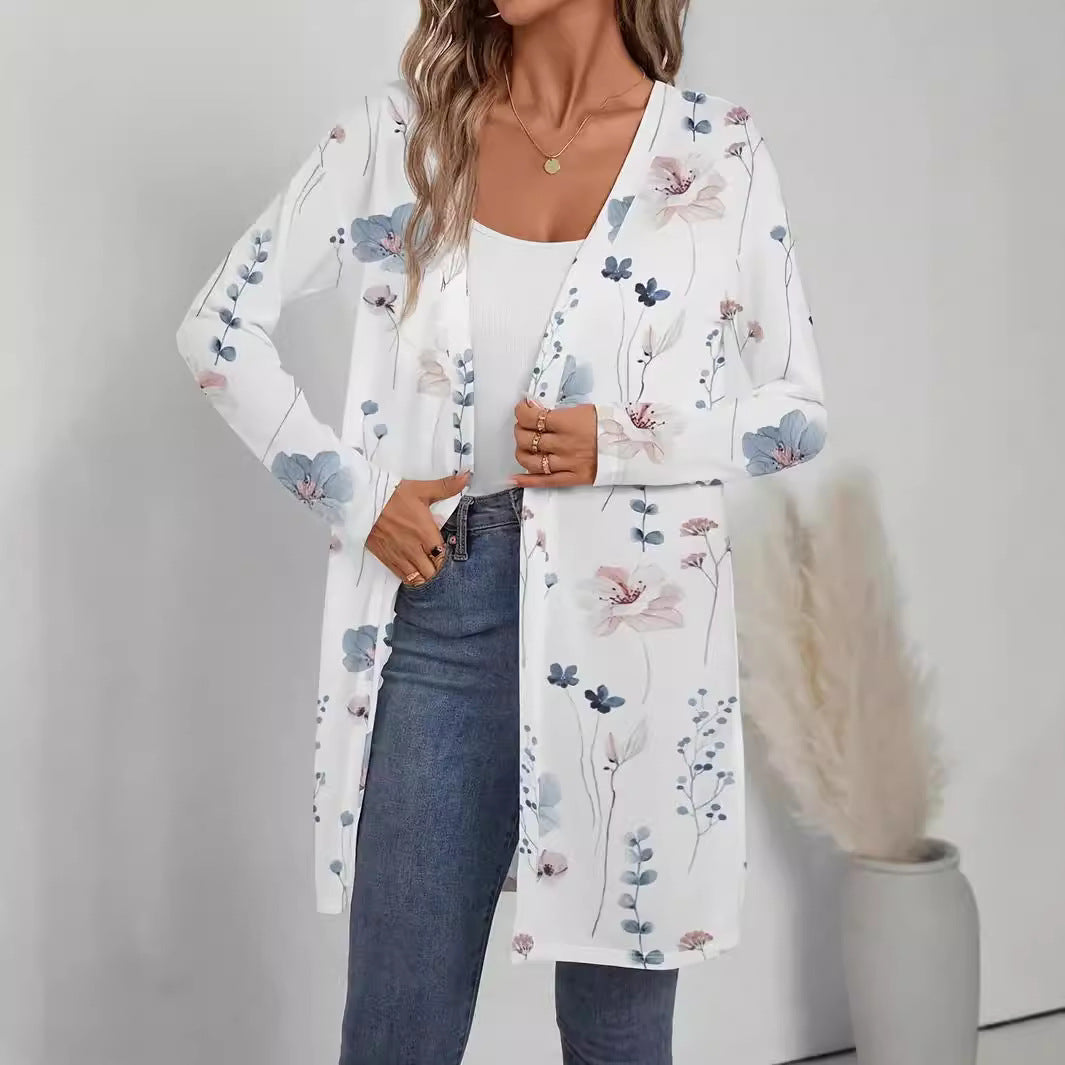 Damen Floraler Longline-Cardigan mit offenem Schnitt und leichtem Viskose-Mix Nord Taschen