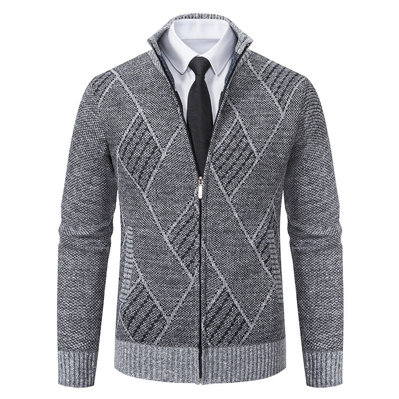 Herren Feinstrick-Zipjacke mit strukturierter Rautenoptik, Stehkragen und durchgehendem Reißverschluss Nord Taschen