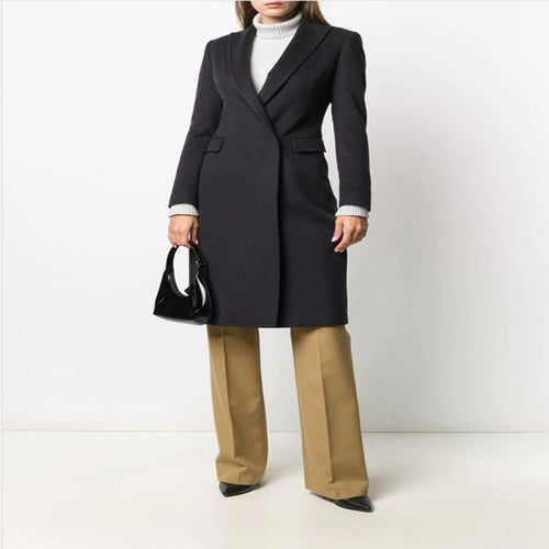 Damen Schlanker Tailoring-Longcoat mit Schalkragen, taillierter Nahtführung und verdeckter Knopfleiste Nord Taschen