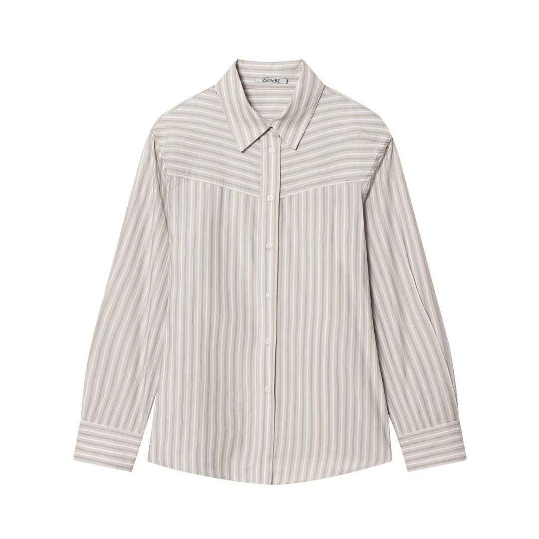 Damen Oversize-Hemdbluse mit feinem Streifenmuster und Westernpasse Nord Taschen