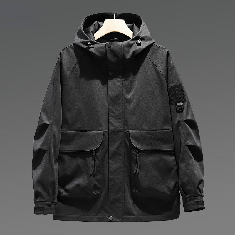 Herren Wasserabweisende Utility-Jacke mit Kapuze, verdecktem Reißverschluss & multifunktionalen Taschen Nord Taschen