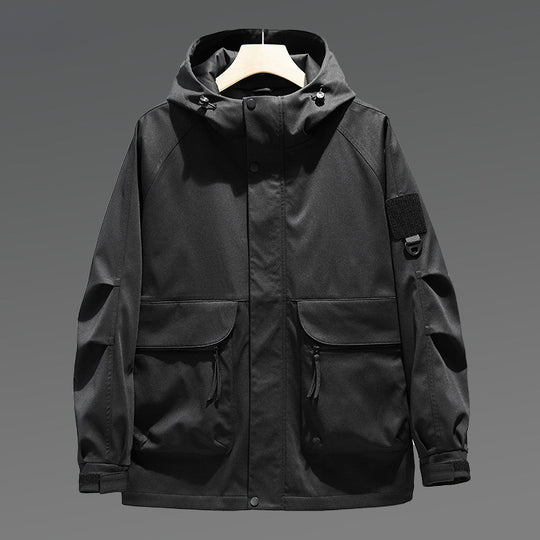 Herren Wasserabweisende Utility-Jacke mit Kapuze, verdecktem Reißverschluss & multifunktionalen Taschen Nord Taschen