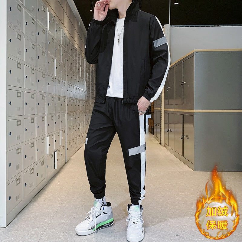 Herren Athleisure-Trackset im Retro-College-Look mit Kontraststreifen, reflektierenden Paneelen & elastischem Saum Nord Taschen