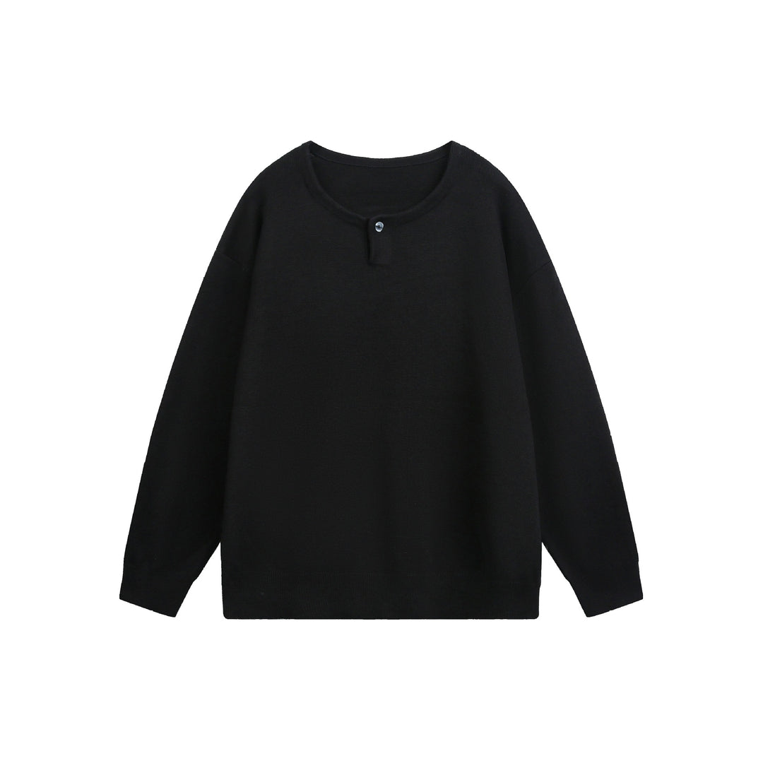 Damen Oversize-Strickpullover mit Knopfdetail am Rundhalsausschnitt Nord Taschen