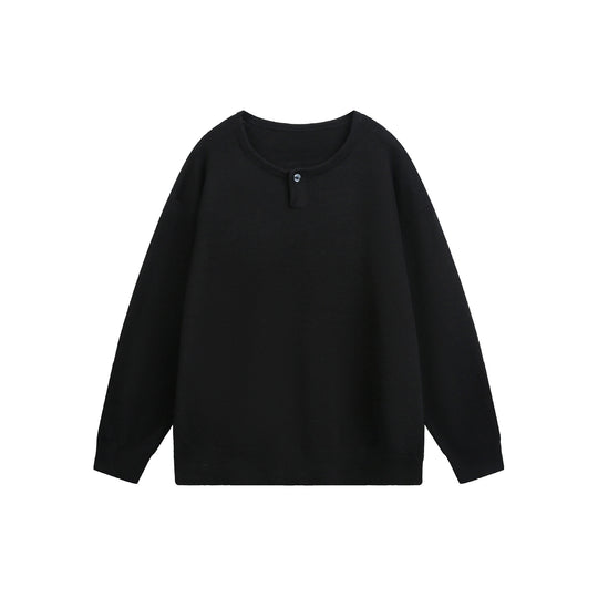 Damen Oversize-Strickpullover mit Knopfdetail am Rundhalsausschnitt Nord Taschen