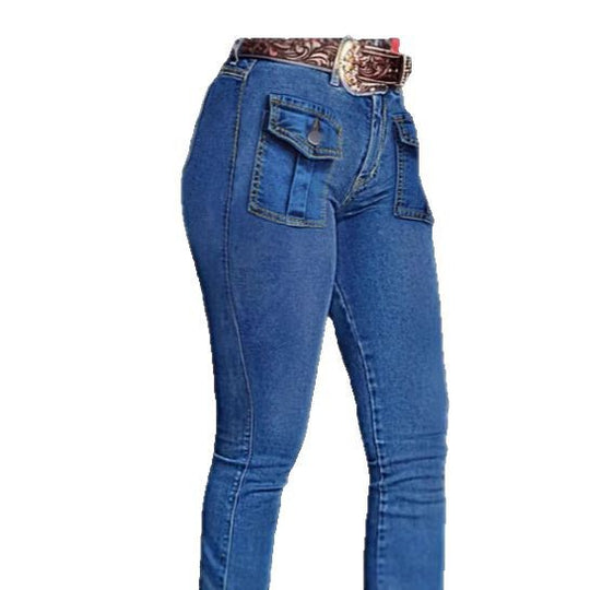 Damen Western-inspirierte Bootcut-Jeans mit Front-Klappentaschen und sculptendem Schnitt Nord Taschen