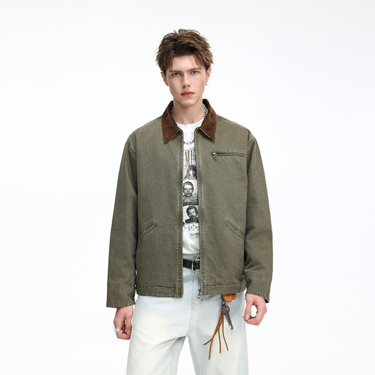 Herren Freizeitjacke aus gewaschenem Baumwollcanvas mit Cordkragen und Reißverschluss-Tasche Nord Taschen