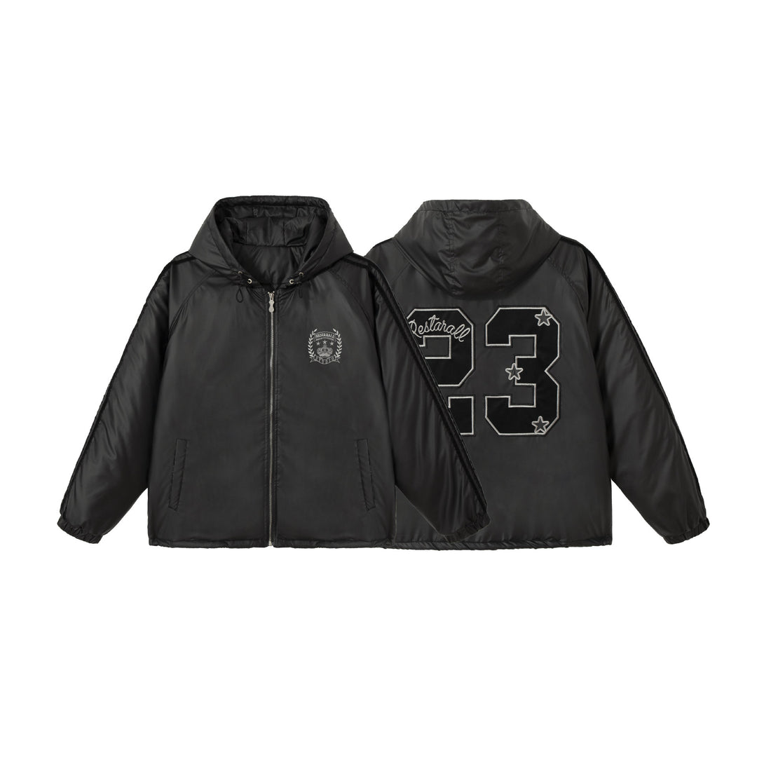 Unisex Boxy‑wattierte Kapuzenjacke mit gesticktem Wappen Nord Taschen