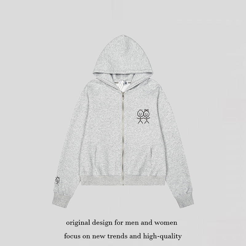 Damen Kapuzensweatjacke mit durchgehendem Reißverschluss leichter French‑Terry Stickfigur‑Print und Kängurutaschen Nord Taschen
