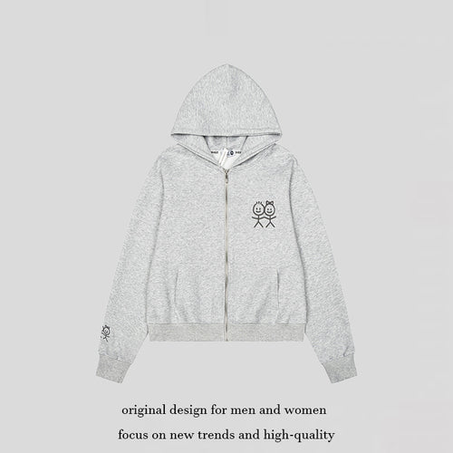 Damen Kapuzensweatjacke mit durchgehendem Reißverschluss leichter French‑Terry Stickfigur‑Print und Kängurutaschen Nord Taschen