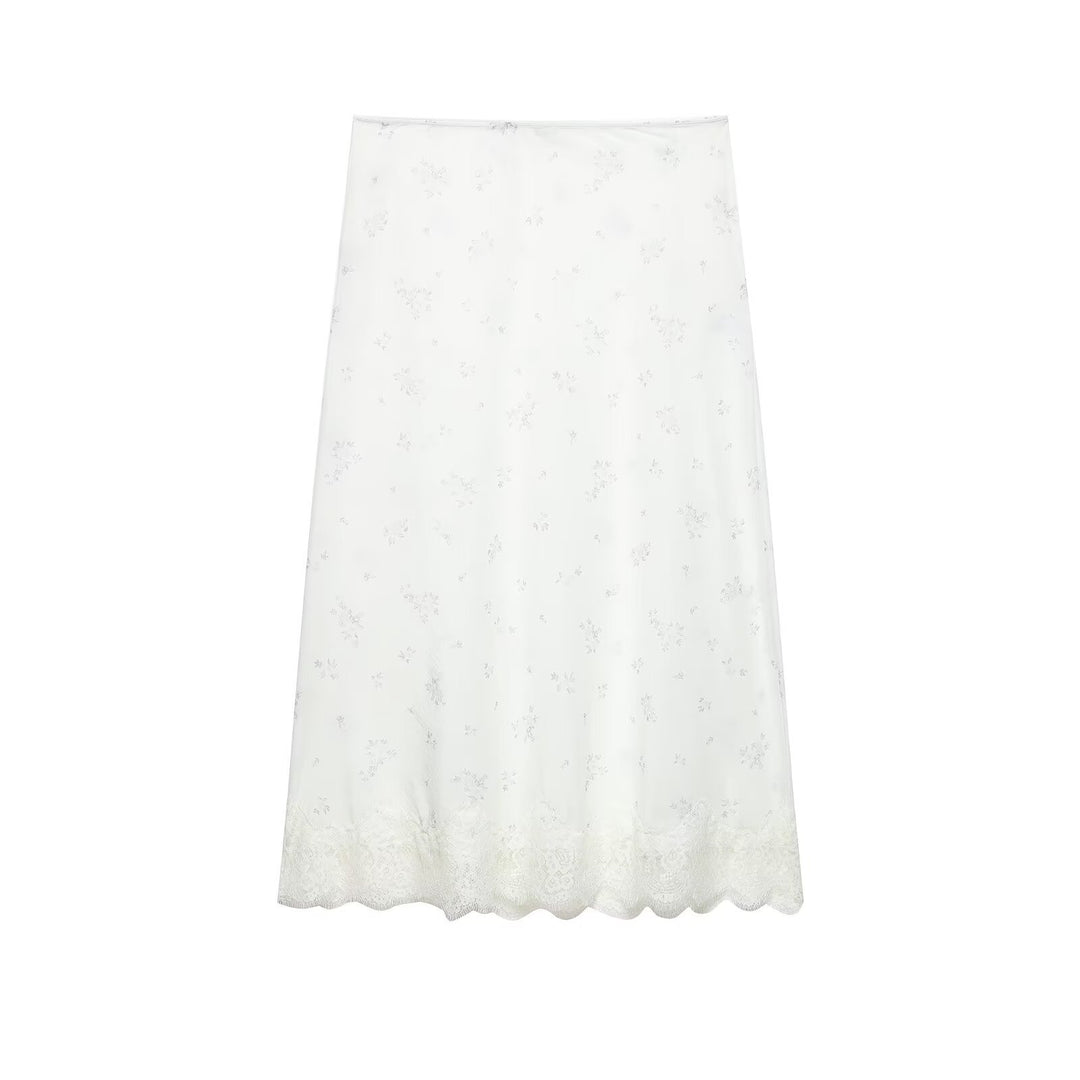 Damen Langer Unterrock mit floraler Spitzenborte und feinem Stickmesh Nord Taschen