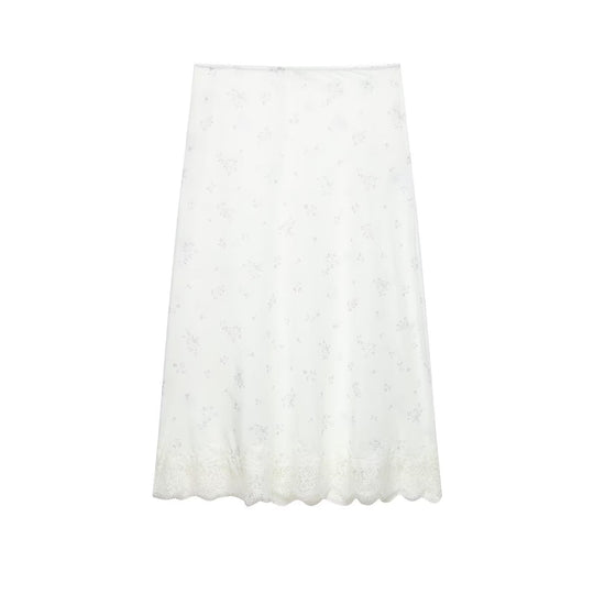 Damen Langer Unterrock mit floraler Spitzenborte und feinem Stickmesh Nord Taschen