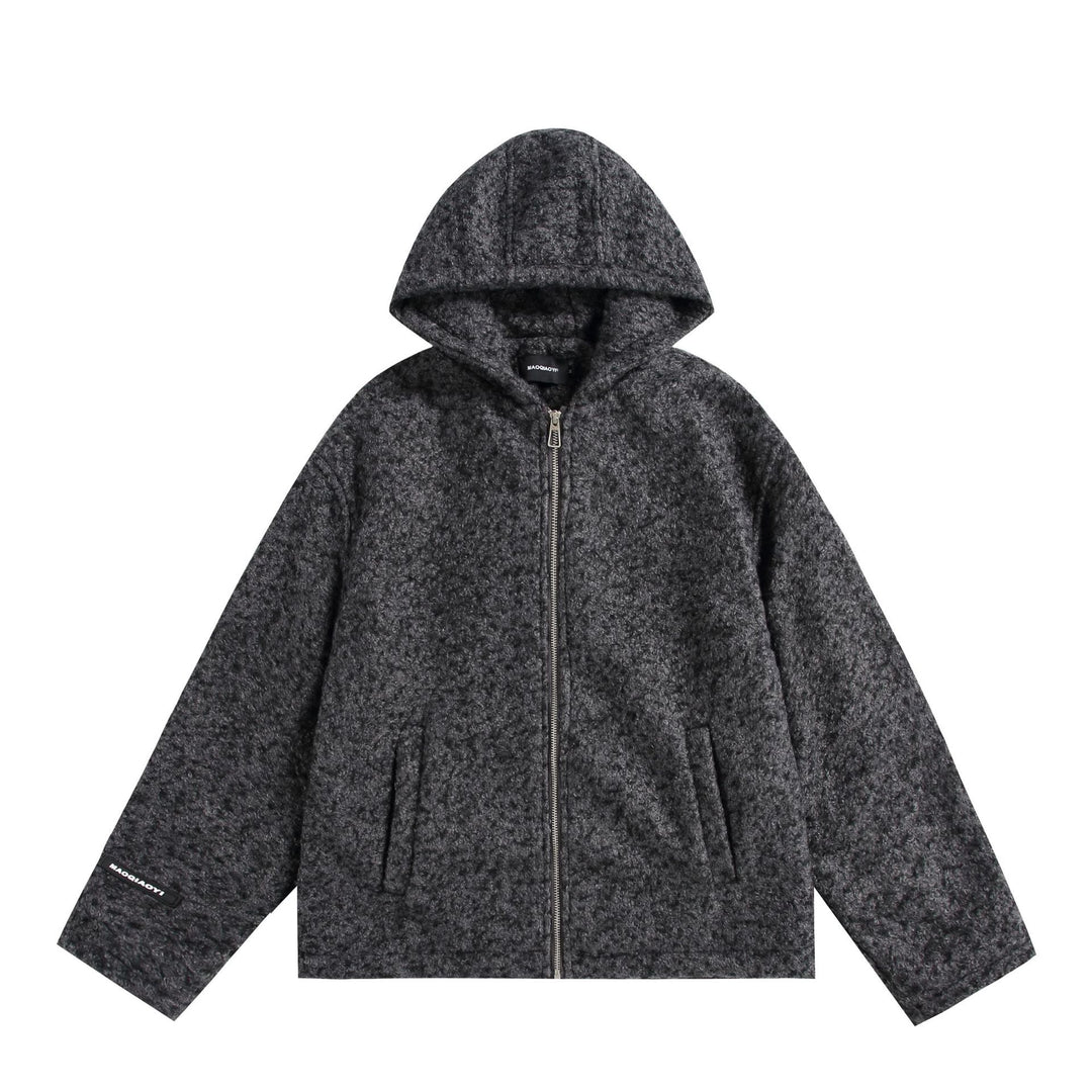 Damen Kapuzenblouson aus Wollmix mit voluminöser Struktur und Reißverschluss Nord Taschen