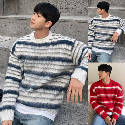 Herren Gemütlicher Grobstrickpullover mit Streifen Nord Taschen