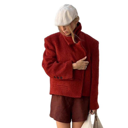 Damen Kurzboxy Kunstpelz‑Jacke mit breitem Revers und strukturierter Felloptik Nord Taschen