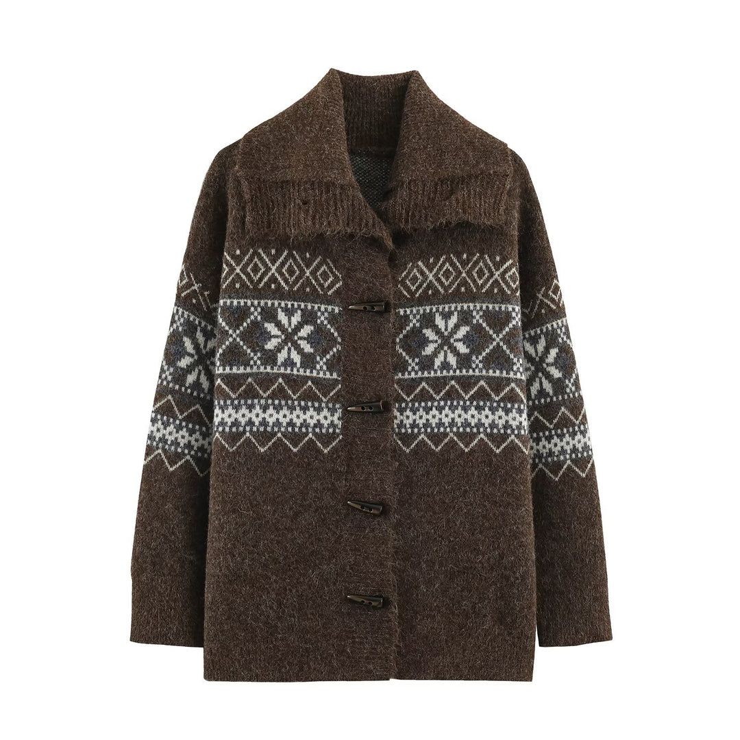 Damen Norwegisch gemusterter Wollmix-Dufflecoat mit Schalkragen und Knebelverschlüssen Nord Taschen