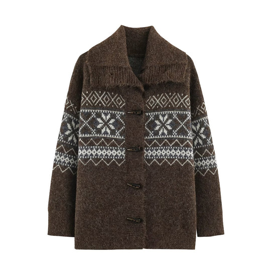 Damen Norwegisch gemusterter Wollmix-Dufflecoat mit Schalkragen und Knebelverschlüssen Nord Taschen