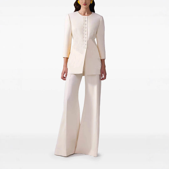 Damen Longblazer-Mantel im Tailoring mit rundem Ausschnitt und verdeckter Knopfleiste Nord Taschen