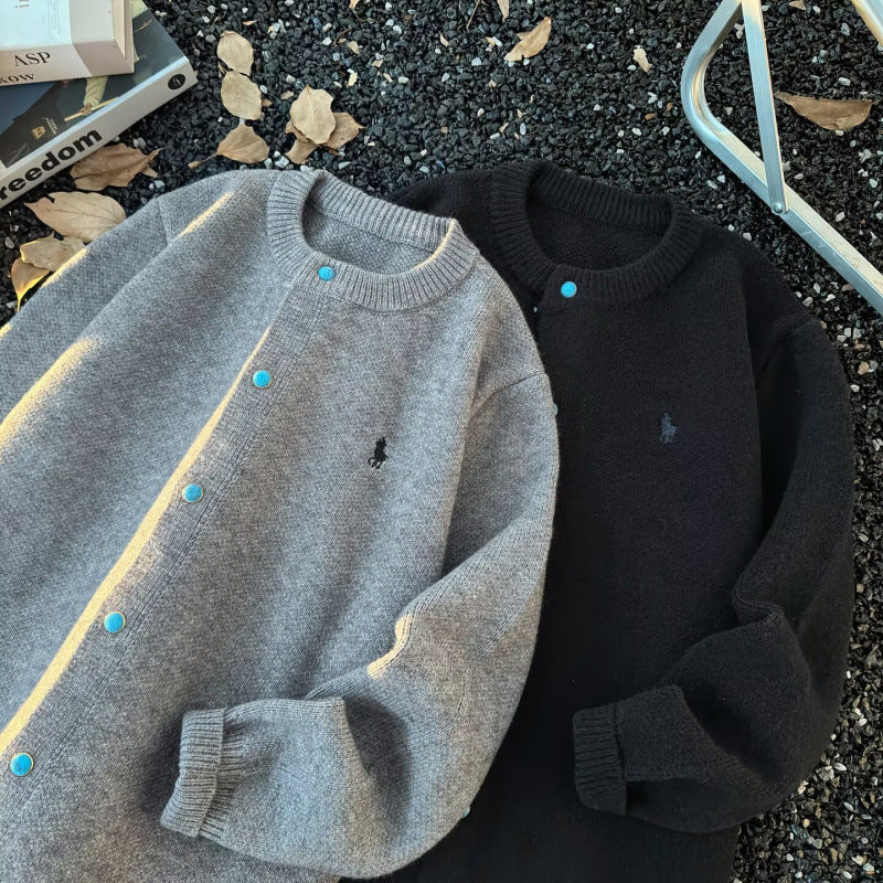 Unisex Oversize-Strickjacke mit Druckknopfleiste, geripptem Saum und Melange-Optik Nord Taschen