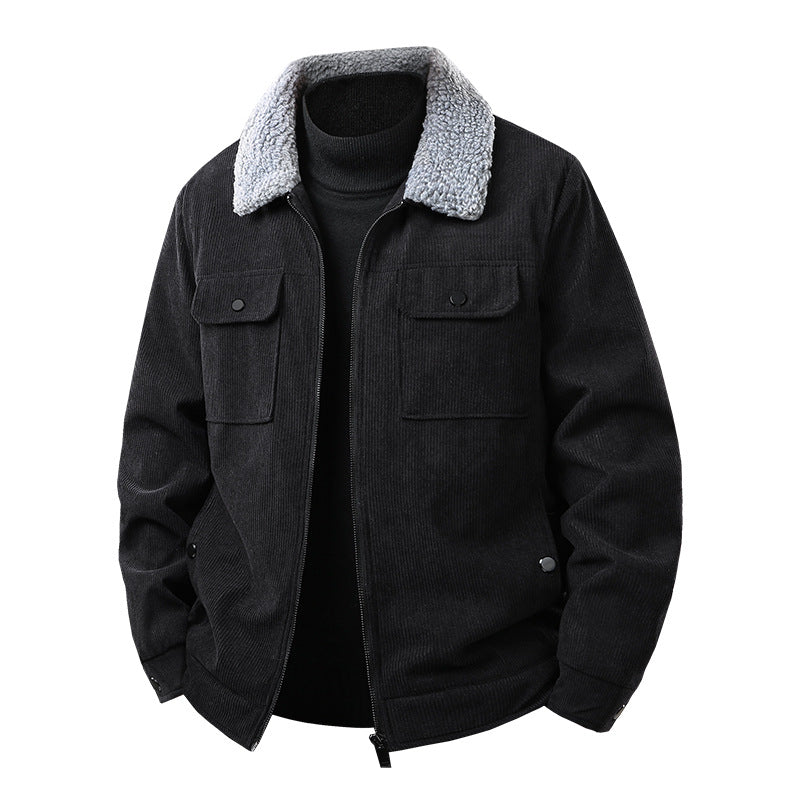 Herren Kord-Workjacke mit Sherpa-Kragen, verdecktem Reißverschluss und Multifach-Brusttaschen Nord Taschen