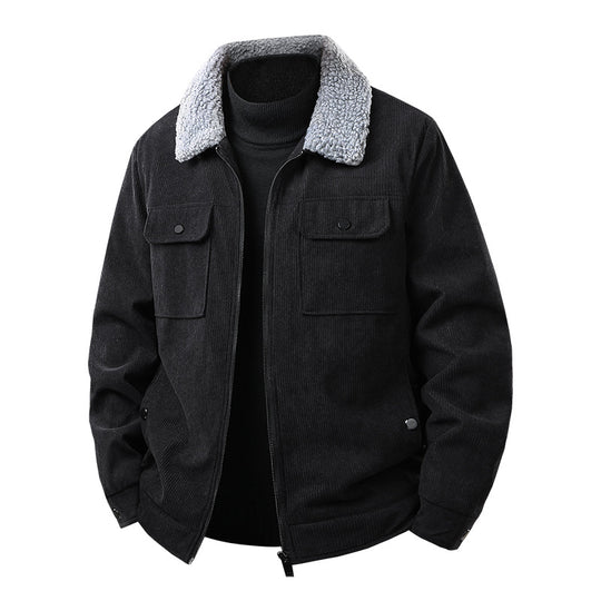 Herren Kord-Workjacke mit Sherpa-Kragen, verdecktem Reißverschluss und Multifach-Brusttaschen Nord Taschen