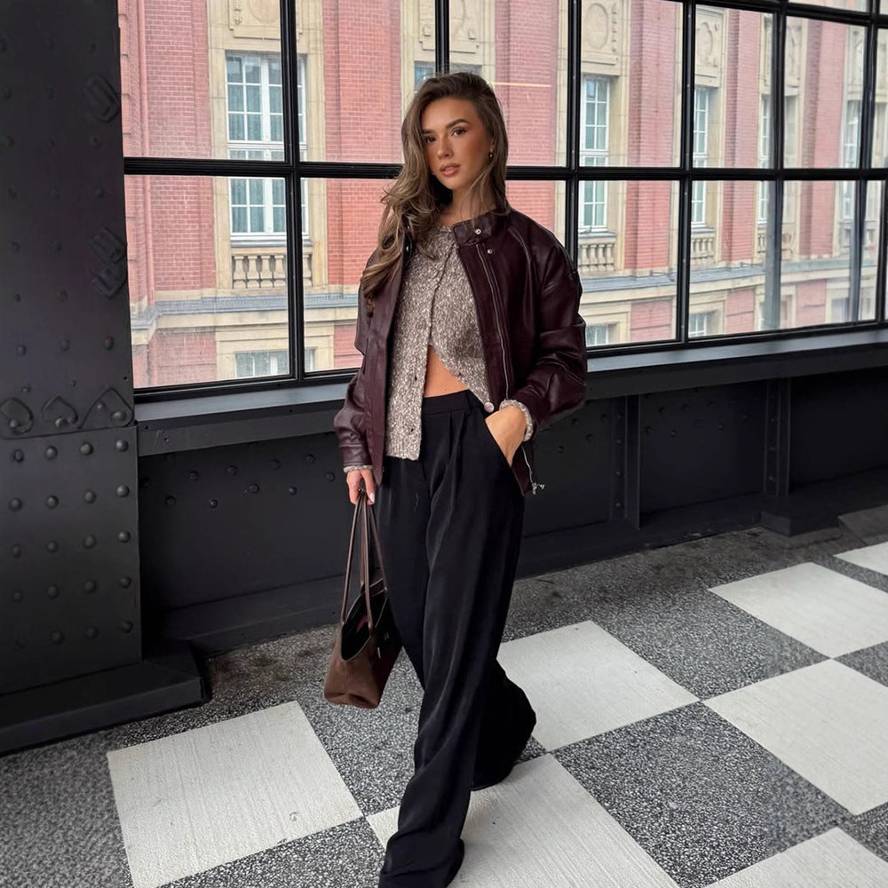 Damen Oversize Lederimitat-Blouson mit Sherpa-Futter, praktischen Pattentaschen & Zweiwege-Reißverschluss Nord Taschen