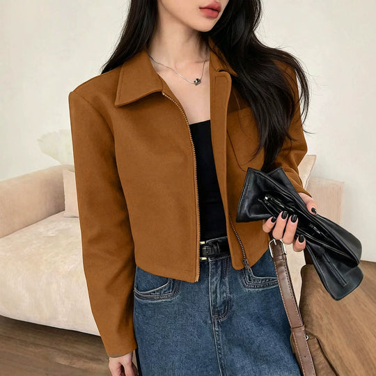 Damen Kurz geschnittene Suede Jacke Nord Taschen
