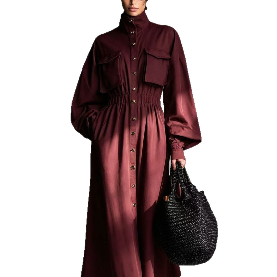 Damen Elegantes Hemdkleid mit Taschen und Taillengürtel Nord Taschen
