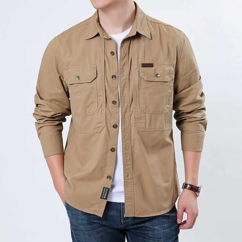 Herren  lässige Utility-Hemdjacke aus Baumwoll-Twill mit zwei aufgesetzten Brusttaschen und knöpfbarer Front Nord Taschen
