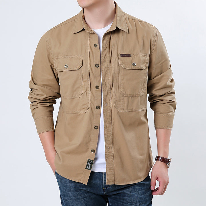 Herren  lässige Utility-Hemdjacke aus Baumwoll-Twill mit zwei aufgesetzten Brusttaschen und knöpfbarer Front Nord Taschen
