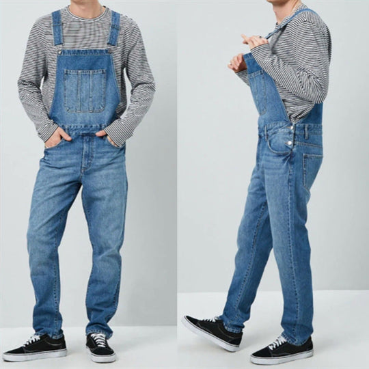 Herren Denim Latzhose im Vintage-Stil mit regulierbaren Trägern und praktischen Taschen - Vittorelli