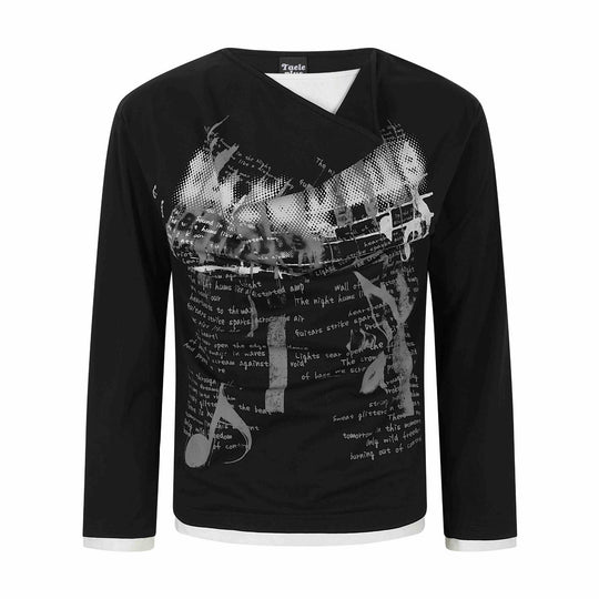 Damen Langarmshirt mit asymmetrischem Schlauchkragen und Grafik‑Music‑Print Nord Taschen