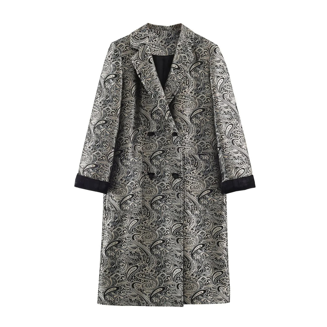 Damen Paisley-Mantel im Jacquard-Muster mit Doppelreiher Nord Taschen