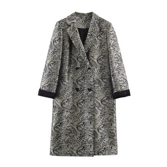 Damen Paisley-Mantel im Jacquard-Muster mit Doppelreiher Nord Taschen