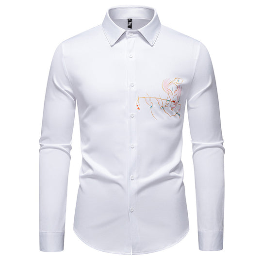 Herren Slim-Fit Businesshemd mit aufwendiger Bruststickerei und Kentkragen Nord Taschen