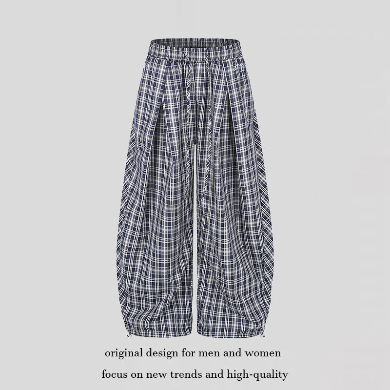 Damen Weite Harem-Ballonhose mit elastischem Bund, Kordelzug und Karomuster Nord Taschen