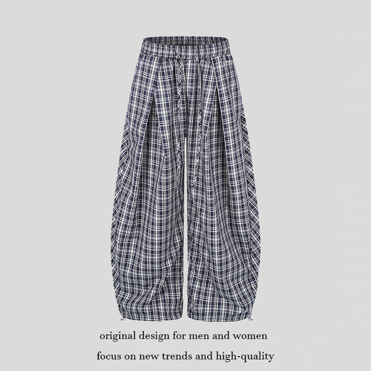 Damen Weite Harem-Ballonhose mit elastischem Bund, Kordelzug und Karomuster Nord Taschen