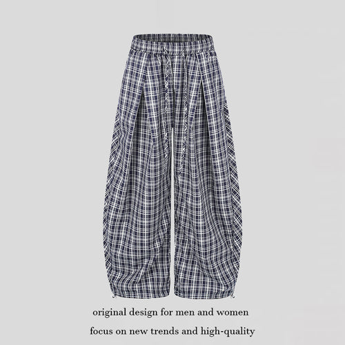 Damen Weite Harem-Ballonhose mit elastischem Bund, Kordelzug und Karomuster Nord Taschen