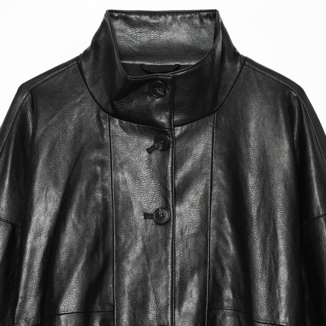 Damen Kurze Kunstleder‑Bomberjacke mit hohem Funnelkragen und elastischem Saum Nord Taschen