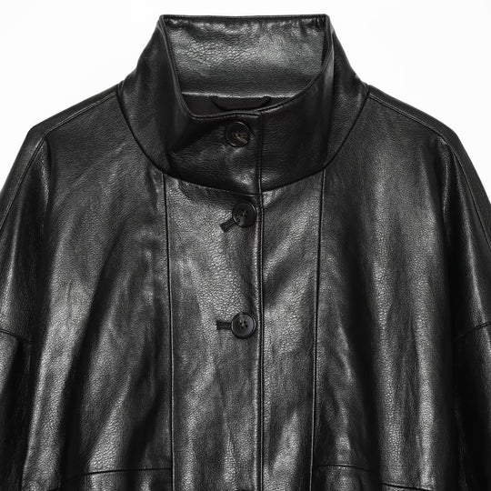 Damen Kurze Kunstleder‑Bomberjacke mit hohem Funnelkragen und elastischem Saum Nord Taschen