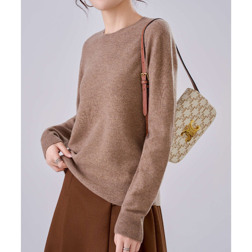 Damen Feiner Rundhals-Pullover aus Kaschmir-Mix mit gerippten Bündchen Nord Taschen