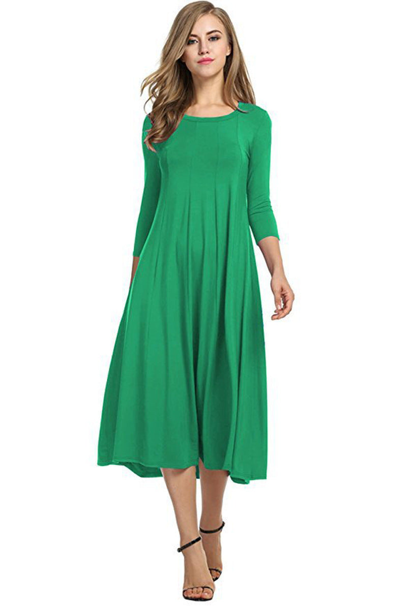 Damen Langes A-Linien Midikleid aus Stretch-Jersey mit Dreiviertelärmeln und Eingrifftaschen Nord Taschen