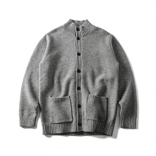 Unisex Strukturierter Button-Cardigan mit Stehkragen und aufgesetzten Taschen Nord Taschen