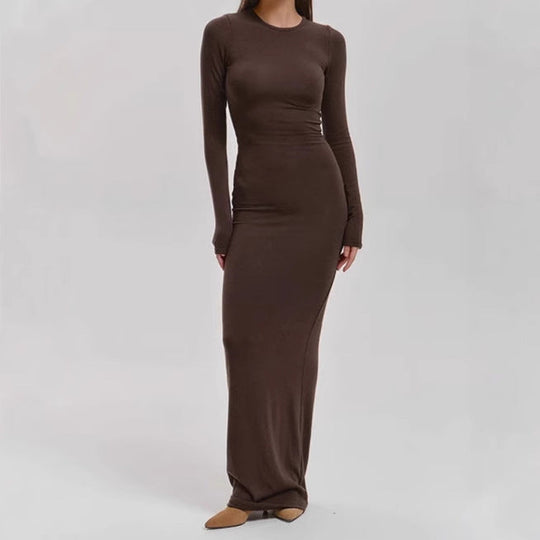 Damen Elegantes Langarm-Maxikleid mit figurformendem Schnitt und hohem Komfort