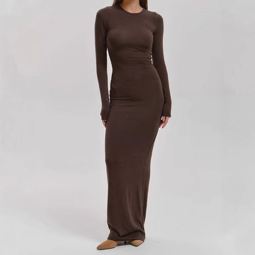 Damen Elegantes Langarm-Maxikleid mit figurformendem Schnitt und hohem Komfort