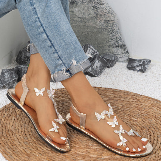 Damen Zehentrenner Sandalen mit funkelnden Schmetterlings-Applikationen Nord Taschen