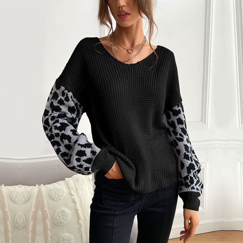Damen Oversize Strickpullover mit Balloonärmeln und Animal-Jacquard Nord Taschen