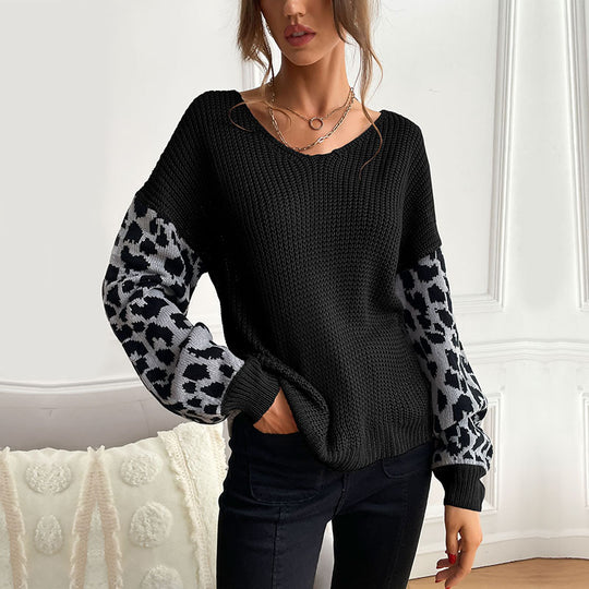 Damen Oversize Strickpullover mit Balloonärmeln und Animal-Jacquard Nord Taschen