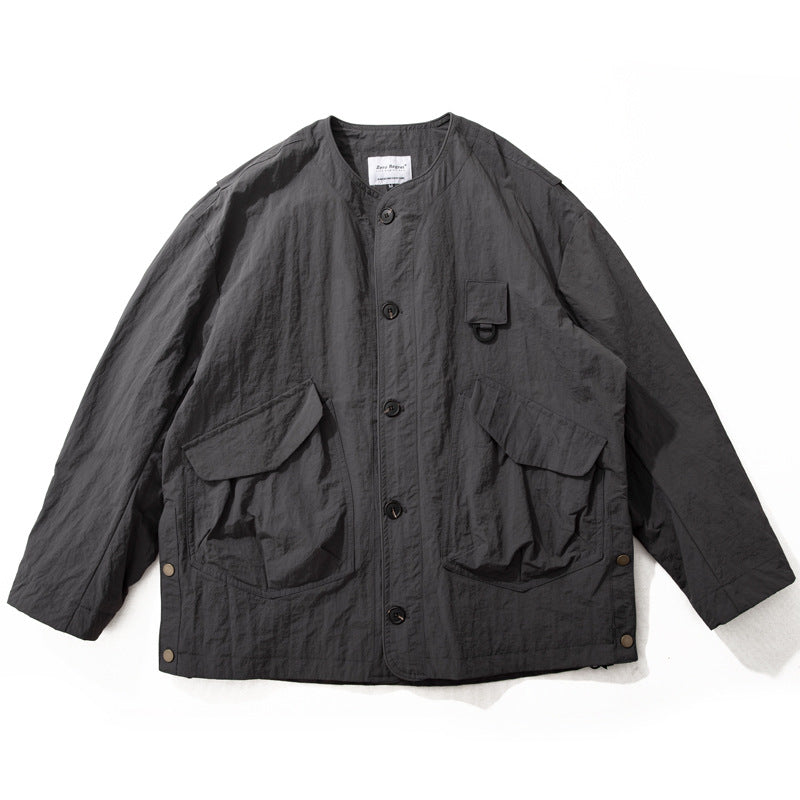 Herren Kragenlose Utility-Fieldjacke mit Pattentaschen und Kordelzug Nord Taschen