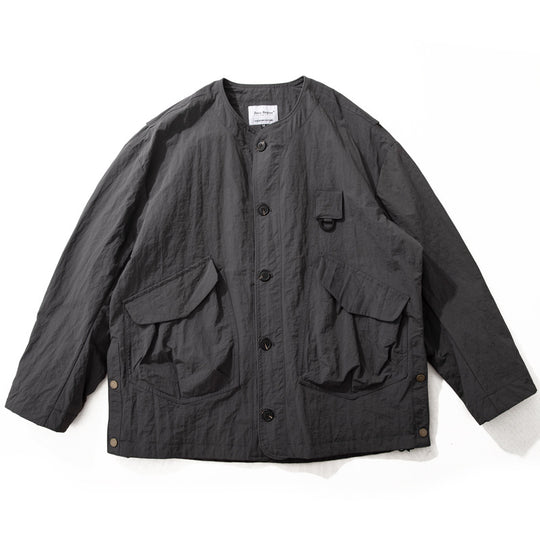 Herren Kragenlose Utility-Fieldjacke mit Pattentaschen und Kordelzug Nord Taschen